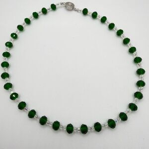 16" NWOT Faceted green GLASS and AB bicone beaded necklace w/ silver tone clasp!